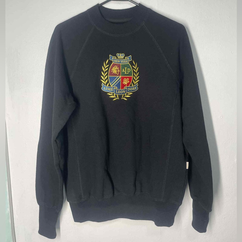 Aime Leon Dore Black Crewneck Sweater with Colorful Crest